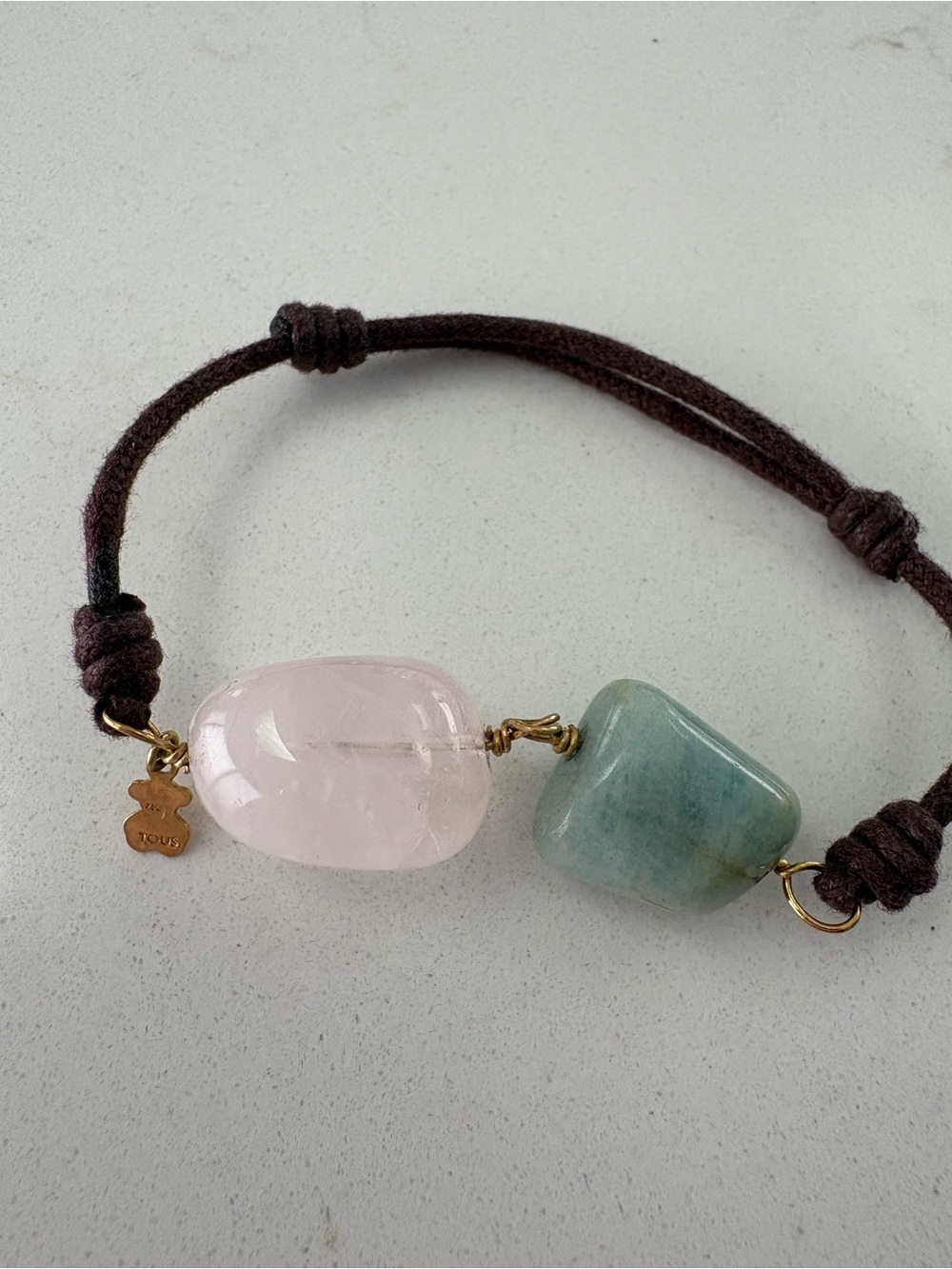 TOUS Cord Bracelet Natural Stones Green Aventurine & Rose Quartz Bear Charm - Picture 5 of 9